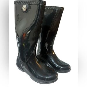 UGG Glossy Black SHAYE Rain Boots Woman Sz 6 B
